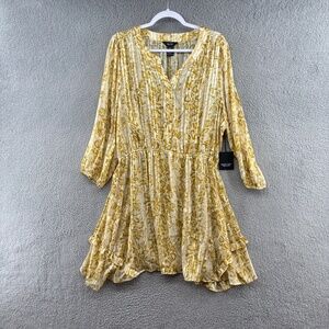 Simply Vera Vera Wang Yellow Abstract Ruffle Hem Dress XXL NWT